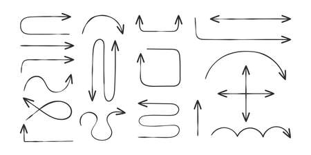 Hand drawn arrows collection. doddle arrows. Sketch linear arrows. vector iconsのイラスト素材