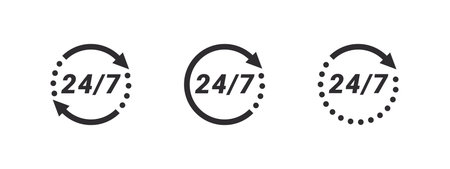 24 hour service icons. 24 hours 7 days in week support icons. Vector images