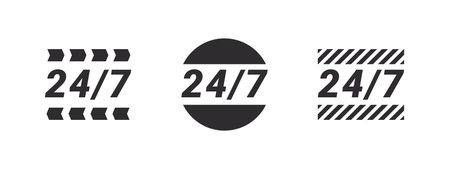 24 hour service icons. 24 hours 7 days in week support icons. concept vector images
