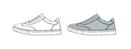 Painted shoes. Sneakers or loafers. Drawing Style Images. vector illustration