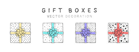 gift box drawings. Surprise gift box. Drawings decor elements. vector illustrationのイラスト素材
