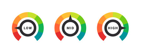 efficiency meter. risk meter. performance measurements. customer satisfaction. vector illustration