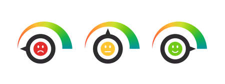 customer satisfaction meter. risk meter. performance measurements. Indicates the emotional state.Vector illustrationのイラスト素材