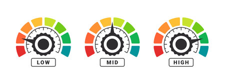 Measuring scale. risk meter. performance measurements. Indicates the emotional state.Vector illustrationのイラスト素材