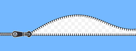 Zip closure. Closed and open zipper. Light blue background with clasp. vector illustrationのイラスト素材