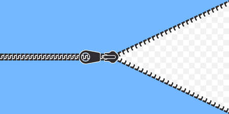 Open clasp. Closed and open zipper. Light blue background with clasp. vector illustrationのイラスト素材