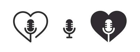 Podcast logo icons. Heart Shaped Podcast Icons. Mic icons. vector illustrationのイラスト素材