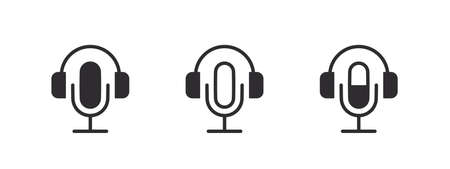 Podcast icons. audio recording concept. Podcast radio icons. Microphone and headphones. vector illustrationのイラスト素材