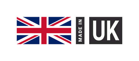 Made in UK label sign. product emblem. Flag of the country of manufacture. vector illustrationのイラスト素材