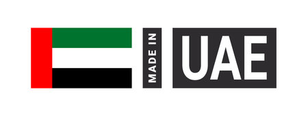 Made in UAE label sign. product emblem. Flag of the country of manufacture. vector illustrationのイラスト素材