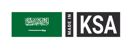 Made in Saudi Arabia label sign. product emblem. Flag of the country of manufacture. vector illustrationのイラスト素材