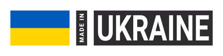 Made in Ukraine label sign. product emblem. Flag of the country of manufacture. vector illustrationのイラスト素材