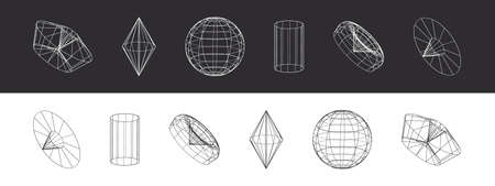 Trendy retro futuristic geometric shapes. retrowave design elements. vector illustrationのイラスト素材