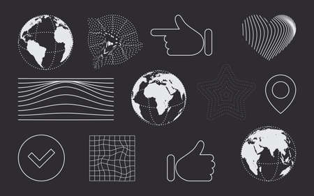 Retro futuristic elements for design. earth globes. abstract shapes. geometric shapes. vector illustrationのイラスト素材