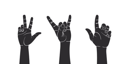 Silhouettes of hands. Raised hands. Drawn hands, collaboration, voting, volunteering concert. vector illustrationのイラスト素材