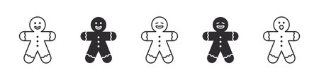 Gingerbread man icons. Cookie man sign. Collection of Christmas icons on white background. vector...