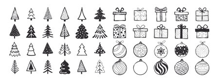 Christmas design elements set. simple christmas icons. Xmas signs. Christmas decorations. vector iconsのイラスト素材
