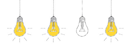 Glowing light bulbs. light bulb sketch. Electric light, energy concept. vector illustrationのイラスト素材