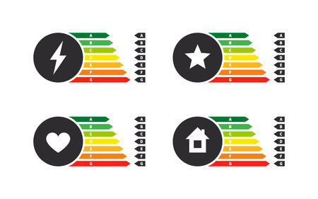 energy graph badges. energy efficiency rating. energy efficiency arrows. vector illustrationのイラスト素材