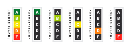 nutrition labels. Food rating system signs. health care nutrition indicator. Nutri score stickers. vector illustrationのイラスト素材