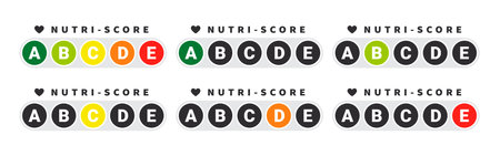 Food rating system signs. health care nutrition indicator. Nutri score stickers. vector illustrationのイラスト素材