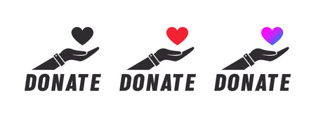 Charity icons. Heart in hand icons. donation icon. Donate, give money and love. vector illustrationのイラスト素材