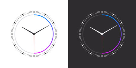 watch face. modern clock faces. Smart watch dial. Clock faces on white and black background. vector illustrationのイラスト素材
