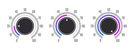 Dials of percentage. adjustment dial. Control knob or round dial regulator. vector illustrationのイラスト素材