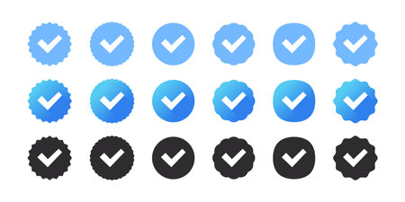 Verification check marks. Profile verification vector icons. Verification icons of different forms. vector illustrationのイラスト素材
