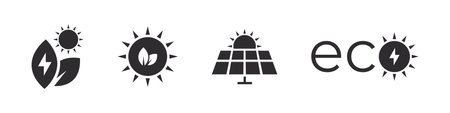 solar power. solar power. solar panels icons. green energy icon set. Icons of electricity. vector illustrationのイラスト素材