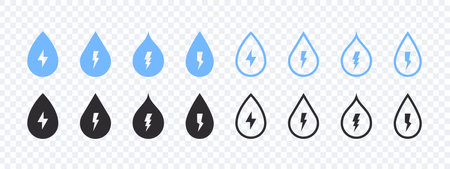 water drops. water energy. water drop shape. Water drops with lightning. vector illustrationのイラスト素材