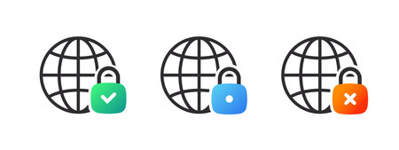 Globe earth icons with locks. Globe icons. lock icons. vector illustrationのイラスト素材