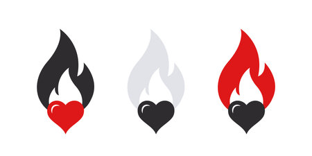 Icons of hearts with fire. Symbols of love. emoticon hearts. Vector imagesのイラスト素材