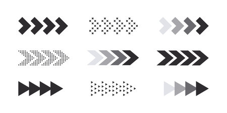 Arrow pointers. Arrows different shapes. Modern arrow icons. vector illustrationのイラスト素材