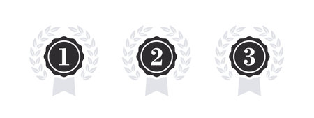 award badges. Prize ribbon symbol sign. Circular foliate laurel branches. vector illustrationのイラスト素材