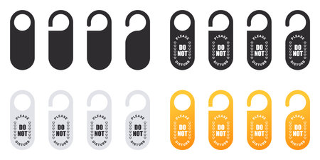 Door hanger signs set. Do not disturb, black and yellow signs of hotel room. vector scalable graphicsのイラスト素材