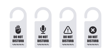 Door hanger signs. Door tags with different signs. Do not disturb signs of hotel room. vector scalable graphicsのイラスト素材