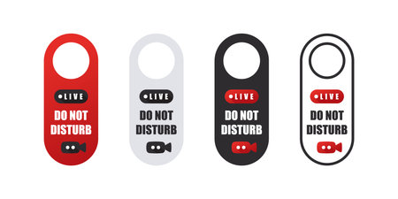 Door hanger signs. Door tags live stream. Do not disturb signs of hotel room. vector scalable graphicsのイラスト素材