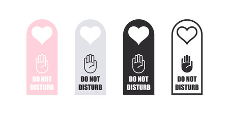 Door hanger signs. Door tag with hearts. Do not disturb signs of hotel room. vector scalable graphicsのイラスト素材