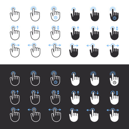 Hand clicking icons. hand gestures. Hands and other gestures. vector scalable graphicsのイラスト素材