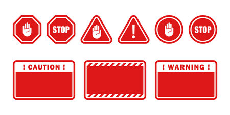 warning signs. inhibition signs. Symbols danger and stop signs. vector scalable graphicsのイラスト素材