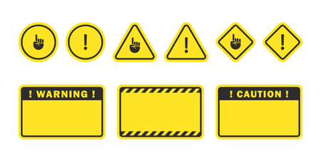 warning signs. Caution signs. Symbols danger and warning shields. vector scalable graphicsのイラスト素材