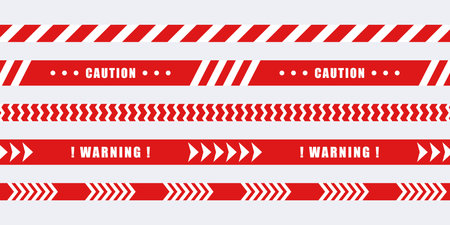 Red warning tape set. safety tape. Barrier tape. Caution tapes. vector scalable graphicsのイラスト素材