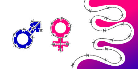 Gender symbols with barbed wire. Razor wire. vector scalable graphicsのイラスト素材