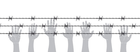 Razor wire human hands. Barbed wire and hands. vector scalable graphicsのイラスト素材