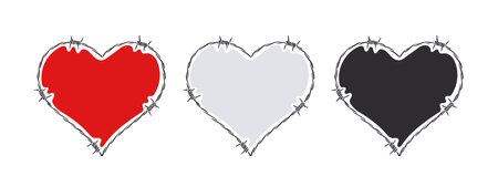 Three hearts in barbed wire. Razor wire hearts. vector scalable graphicsのイラスト素材