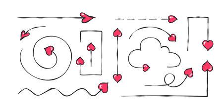 Doodle arrows. Hand-drawn arrows in the shape of hearts. vector scalable graphicsのイラスト素材