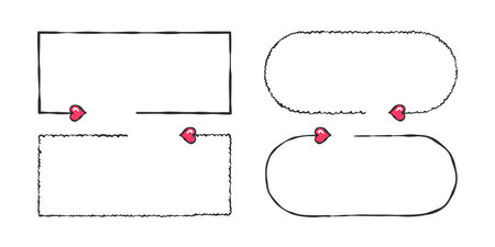 Doodle frames. Hand-drawn frames in the shape of hearts. vector scalable graphicsのイラスト素材