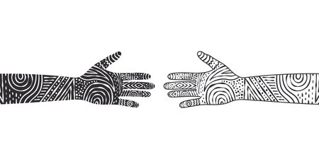 Hands with beautiful patterns. Silhouettes of different hands. vector scalable graphicsのイラスト素材