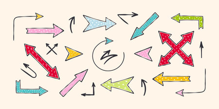 Hand-drawn doodle arrows icons for design. Casual doodles icons and objects. vector scalable graphicsのイラスト素材